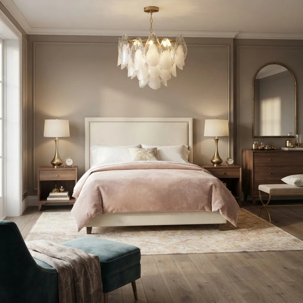 Modern Gradient Petal Chandelier in Elegant Bedroom Setting