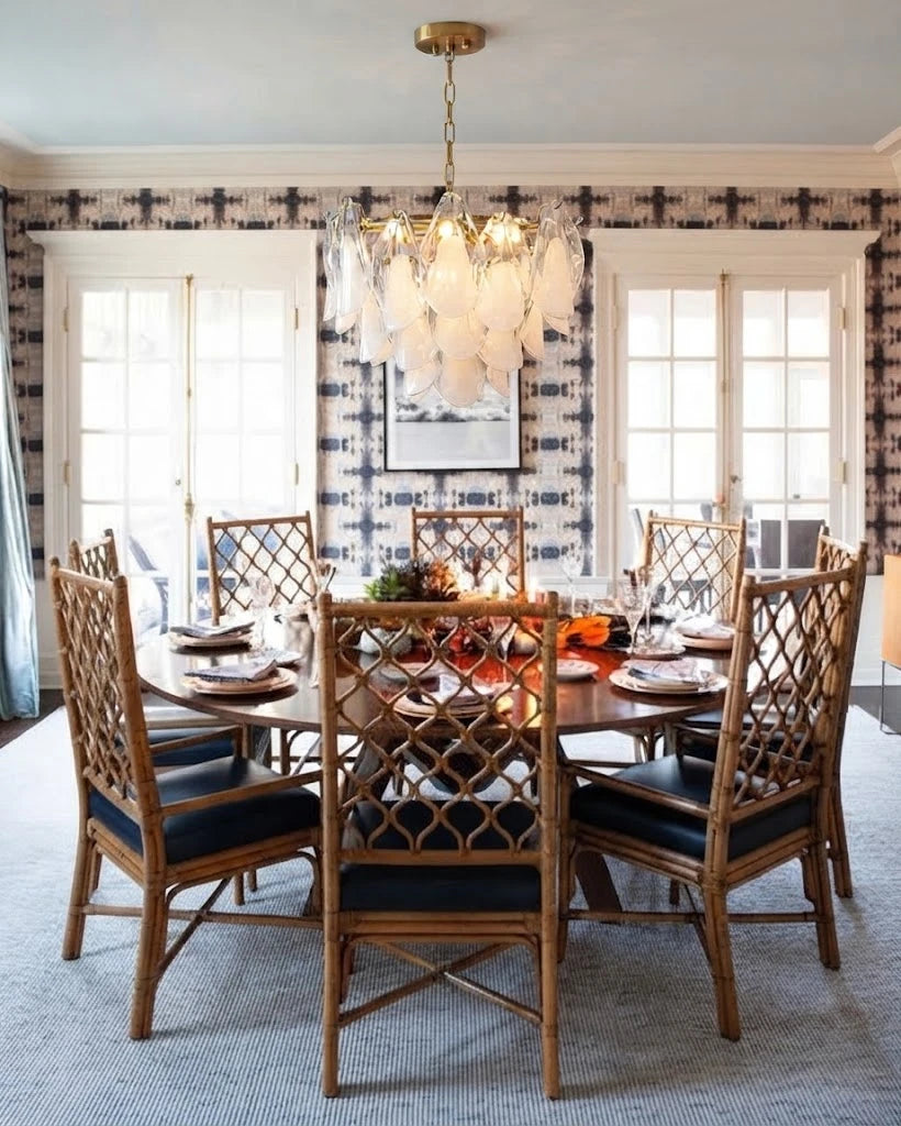 Modern Gradient Petal Art Glass Chandelier in Luxury Dining Area