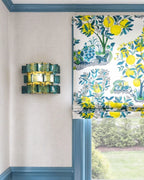 Modern Teal Striped Art Glass Wall Sconce in Stylish Sitting Area