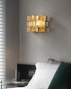 Modern Teal Striped Art Glass Wall Sconce in Contemporary Living Room