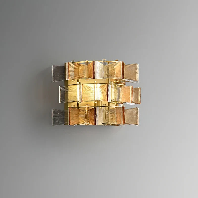 Illuminated Modern Amber Striped Art Glass Wall Sconce Studio Display