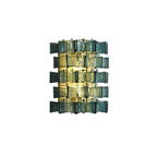 Modern Brass and Teal Striped Art Glass Wall Sconce with Gold Canopy on Pure White Background