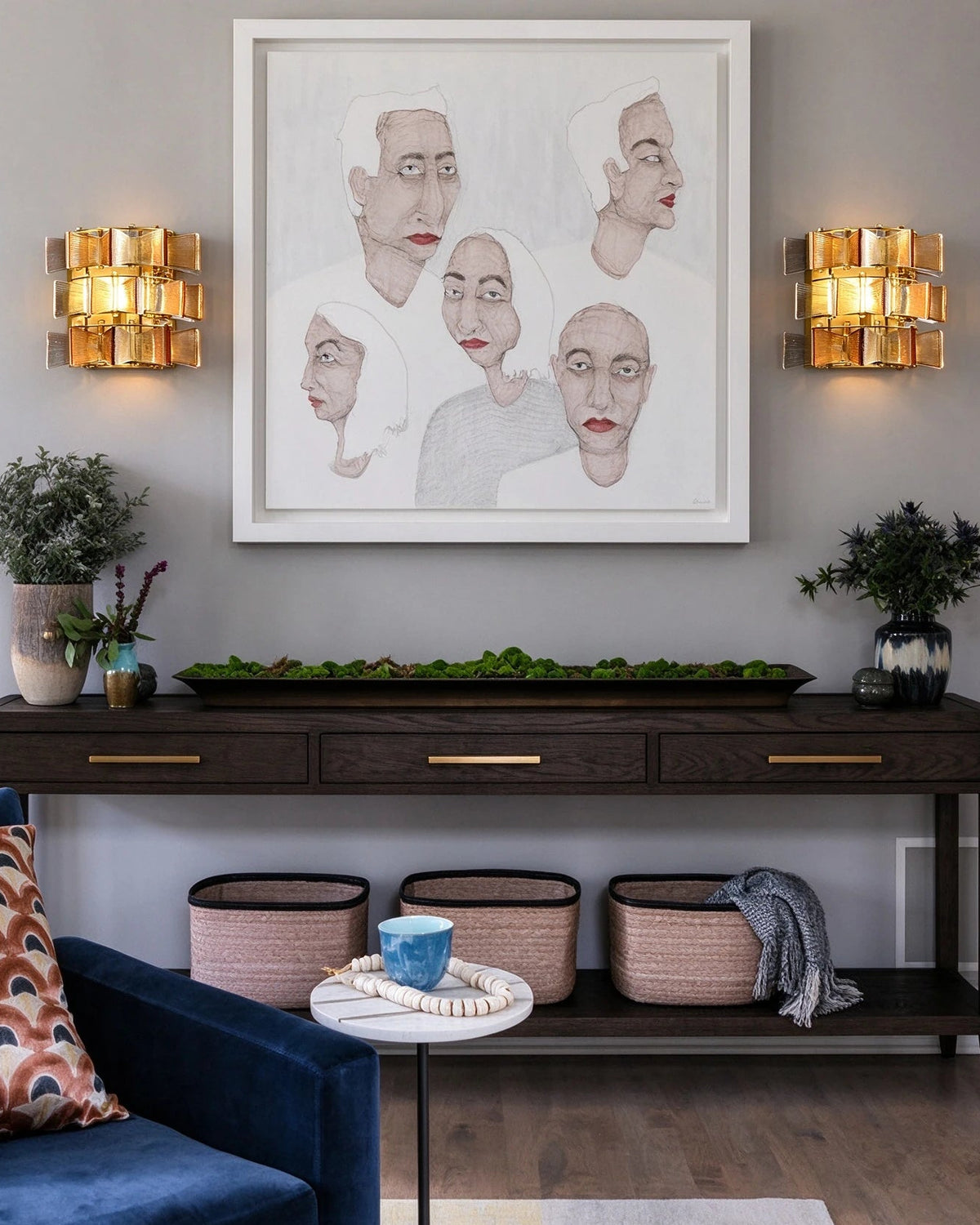 Modern Teal Striped Art Glass Wall Sconce in Designer Living Space