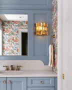 Modern Teal Striped Art Glass Wall Sconce Over Bathroom Vanity