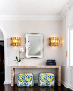 Modern Brass Teal Art Glass Wall Sconce in Entrance Hallway