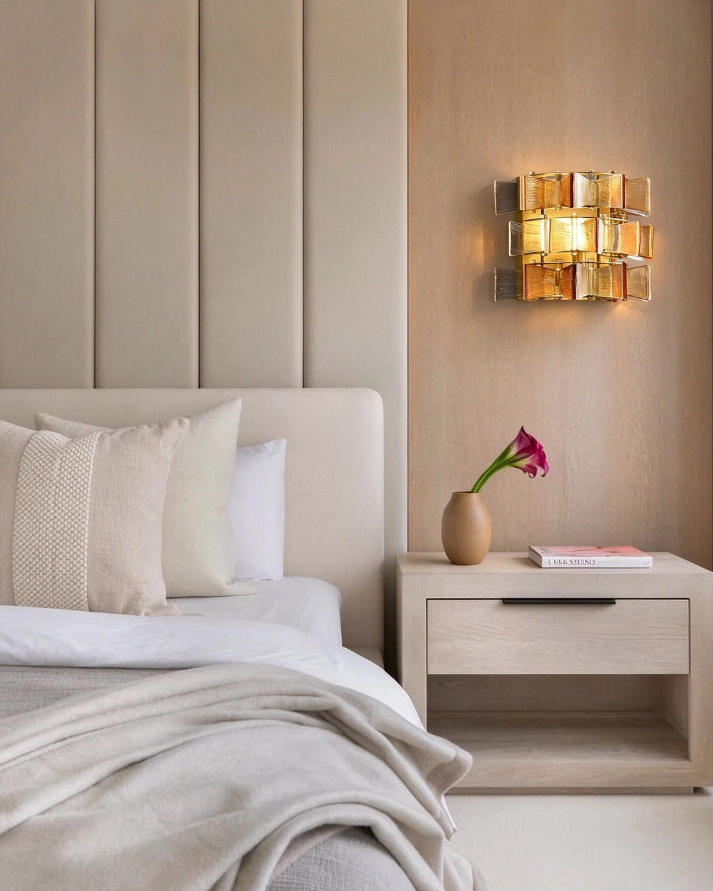 Modern Teal Striped Art Glass Wall Sconce in Luxury Bedroom
