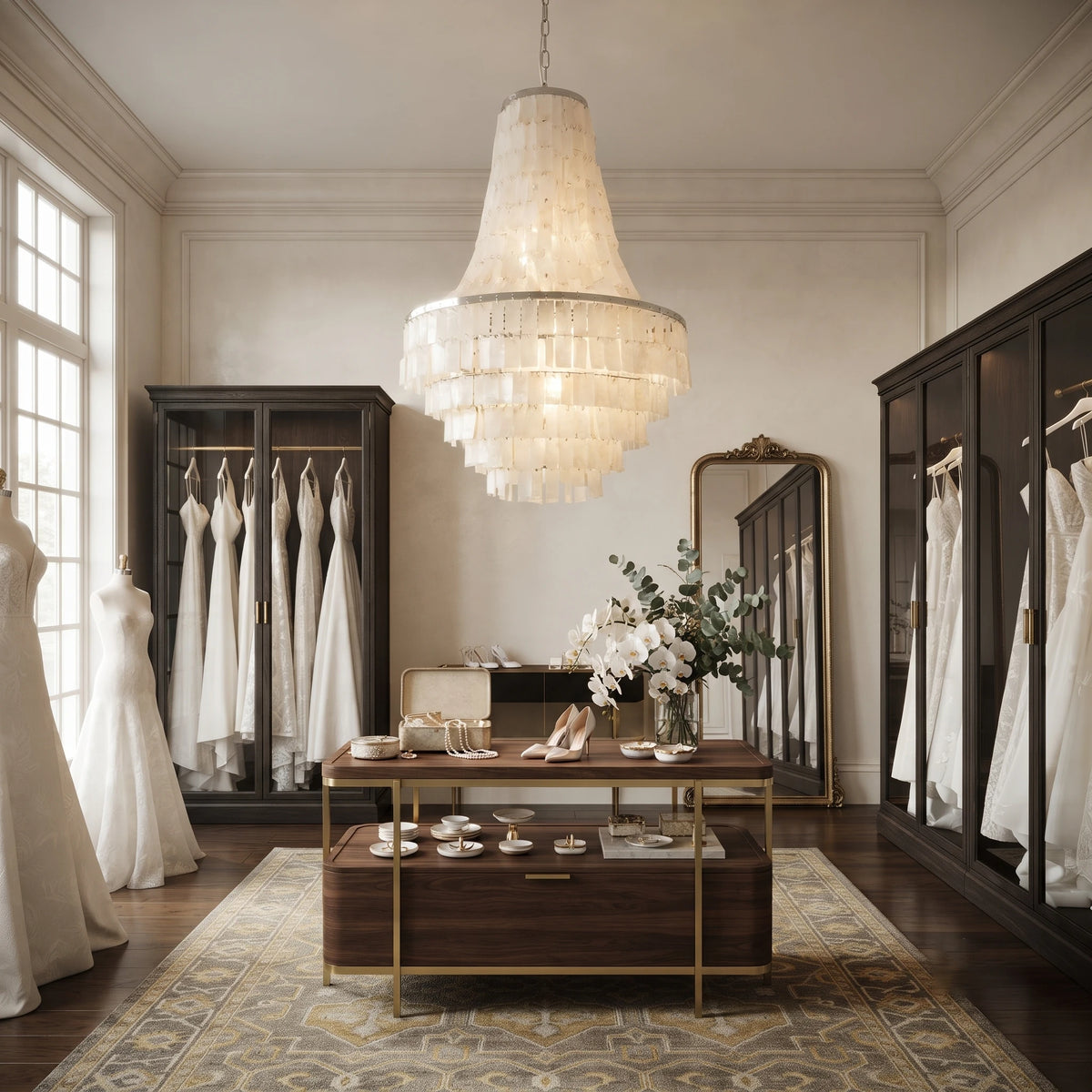 Luxury Shell Chandelier Installed in Walk-In Closet