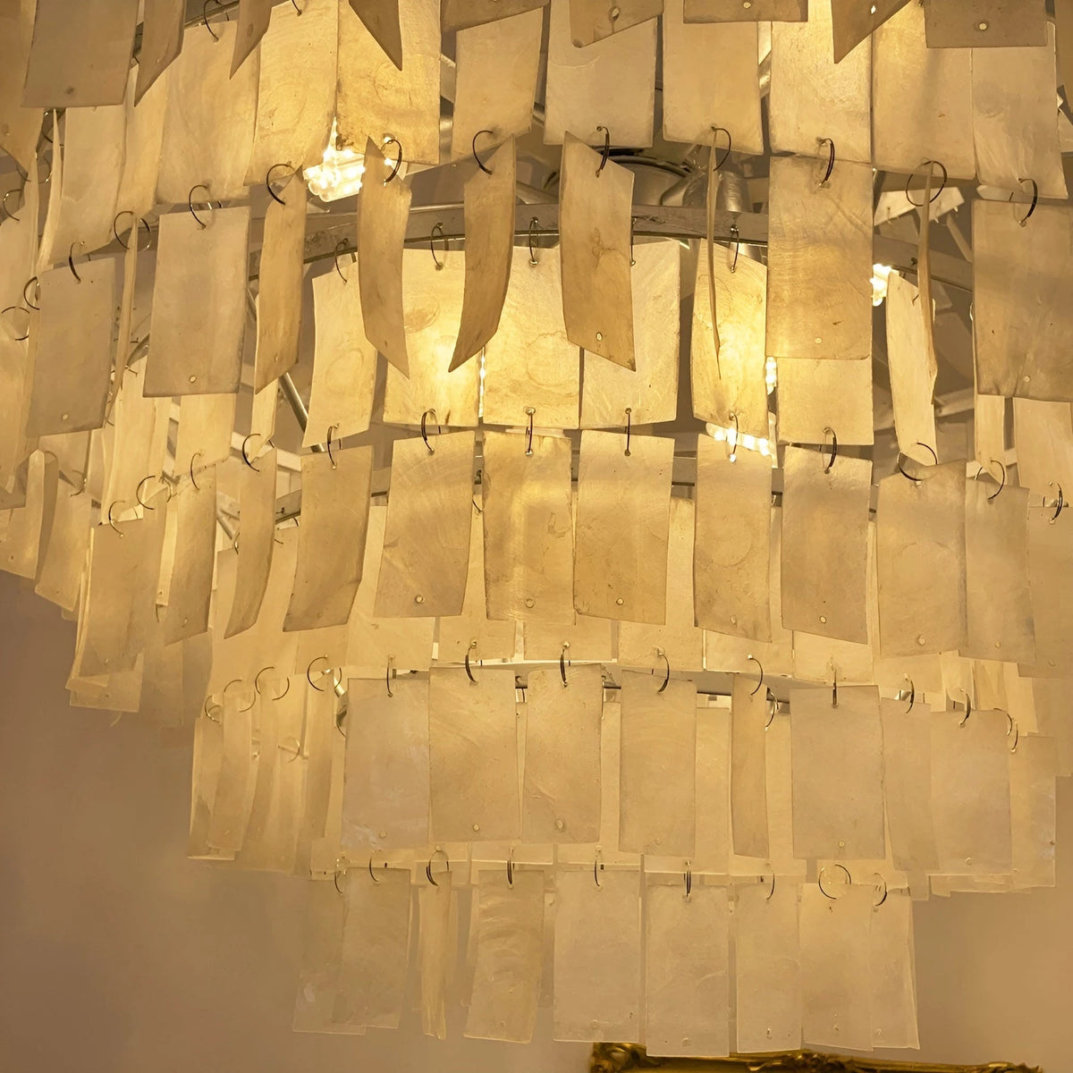 Warm Glowing Capiz Shell Chandelier Tiles Close Up