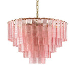 Illuminated Modern Pink Multi-Tier Crystal Glass Chandelier Studio Display
