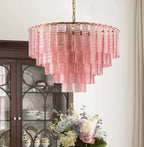 Modern Pink Crystal Glass Chandelier in Cozy Interior Setting