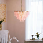 Modern Pink Crystal Glass Chandelier in Warm Interior