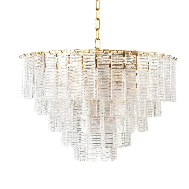 Illuminated Modern White Multi-Tier Crystal Glass Chandelier Studio Shot