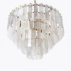 Illuminated Modern White Multi-Tier Crystal Glass Chandelier Studio Shot