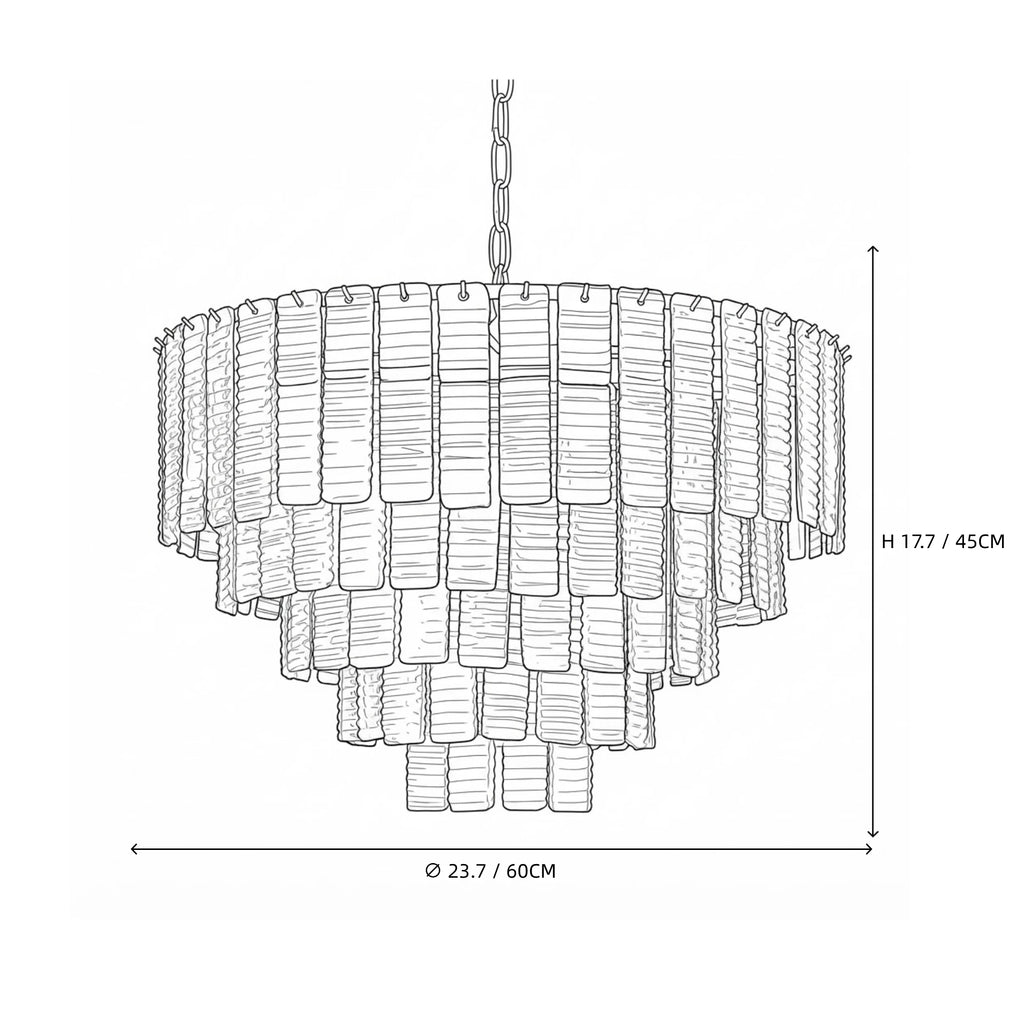 Modern Multi-Tier Crystal Glass Chandelier Line Art Dimension Diagram