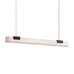Modern Linear Alabaster Art Glass Pendant Light with Black Hardware on Pure White Background