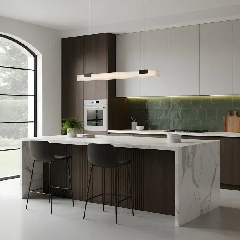 Modern Alabaster Art Glass Linear Pendant in Contemporary Kitchen