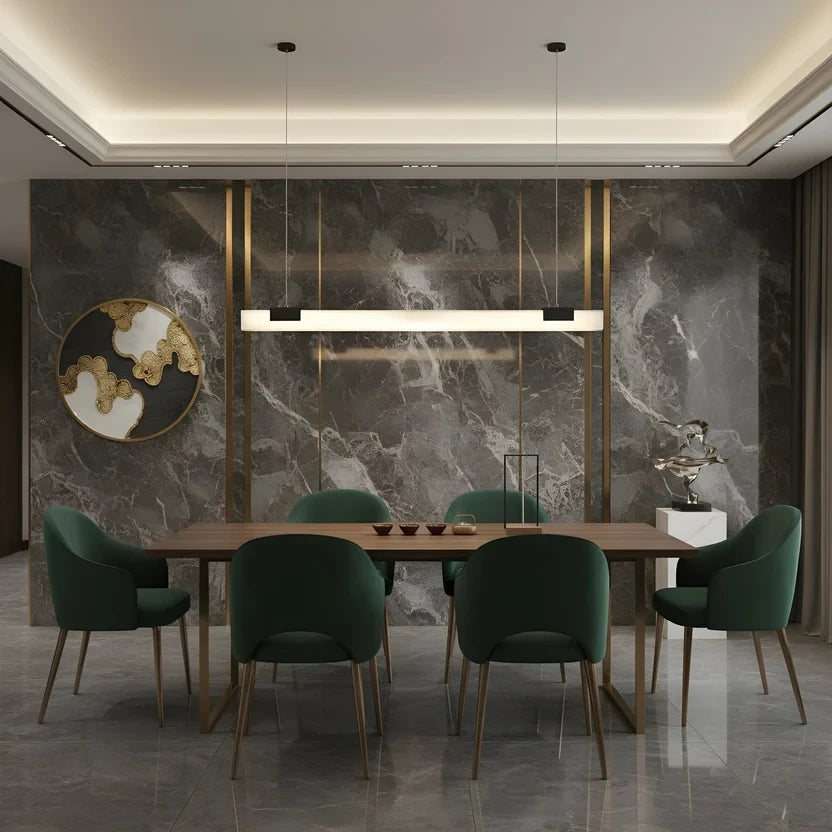 Modern Linear Alabaster Pendant Light in Luxury Dining Room