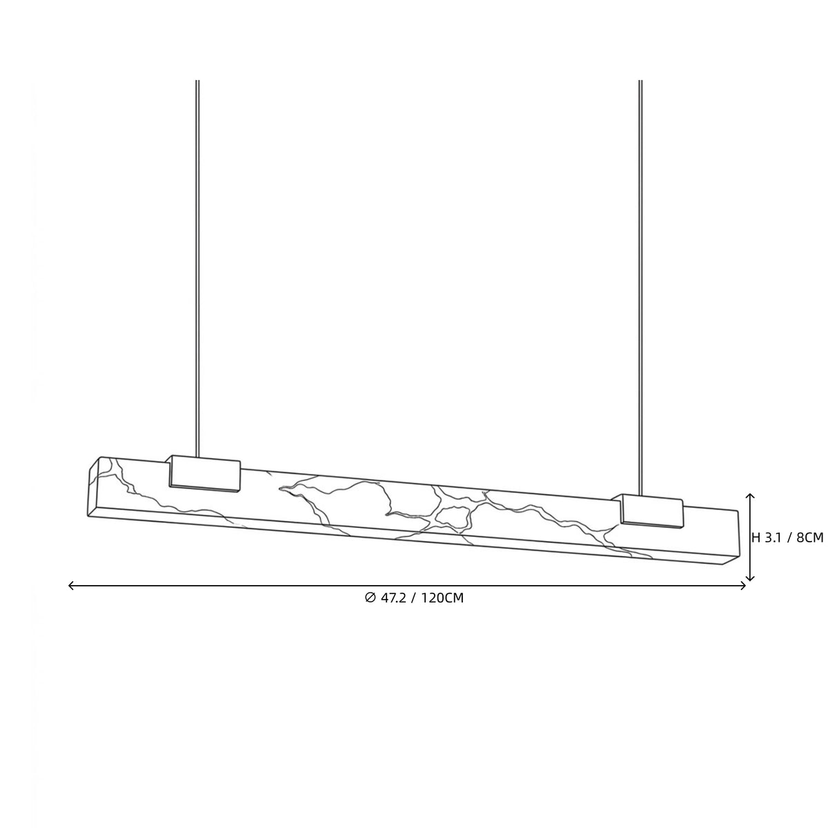 Modern Linear Alabaster Art Glass Pendant Light Line Art Dimension Diagram