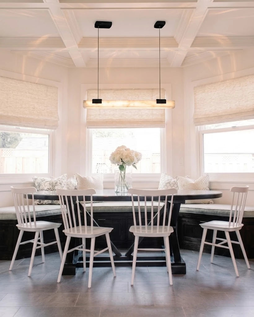 Modern Alabaster Art Glass Linear Pendant Over Dining Area