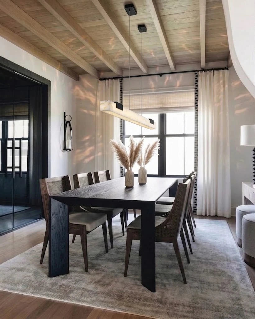 Modern Linear Alabaster Pendant Light in Formal Dining Room