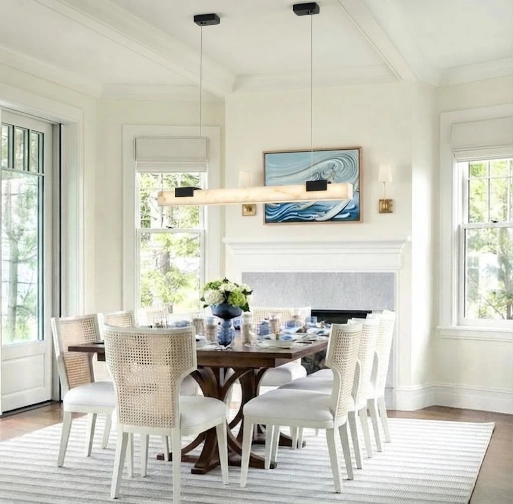 Modern Linear Alabaster Pendant Light in Bright Dining Space