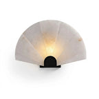 Modern Fan Shaped Natural Alabaster Wall Sconce with Black Metal Base