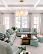 Modern Brass Feather Art Glass Chandelier in Cozy Living Space
