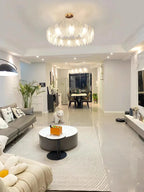 Modern Feather Art Glass Chandelier in Open Plan Hallway Area