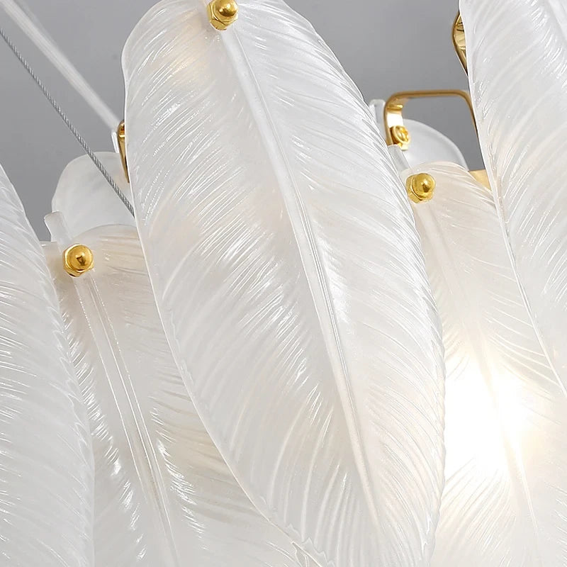 Close Up View of Illuminated Feather Art Glass Texture and Glow Details
