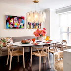 Modern Brass Feather Art Glass Chandelier Over Dining Nook