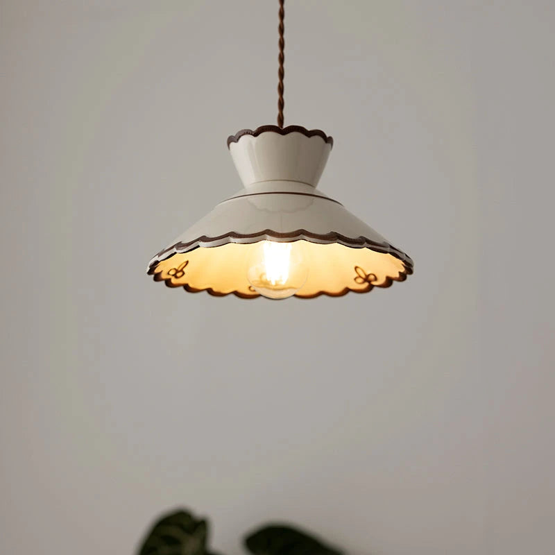 Illuminated Scalloped Ceramic Pendant Light Studio Display
