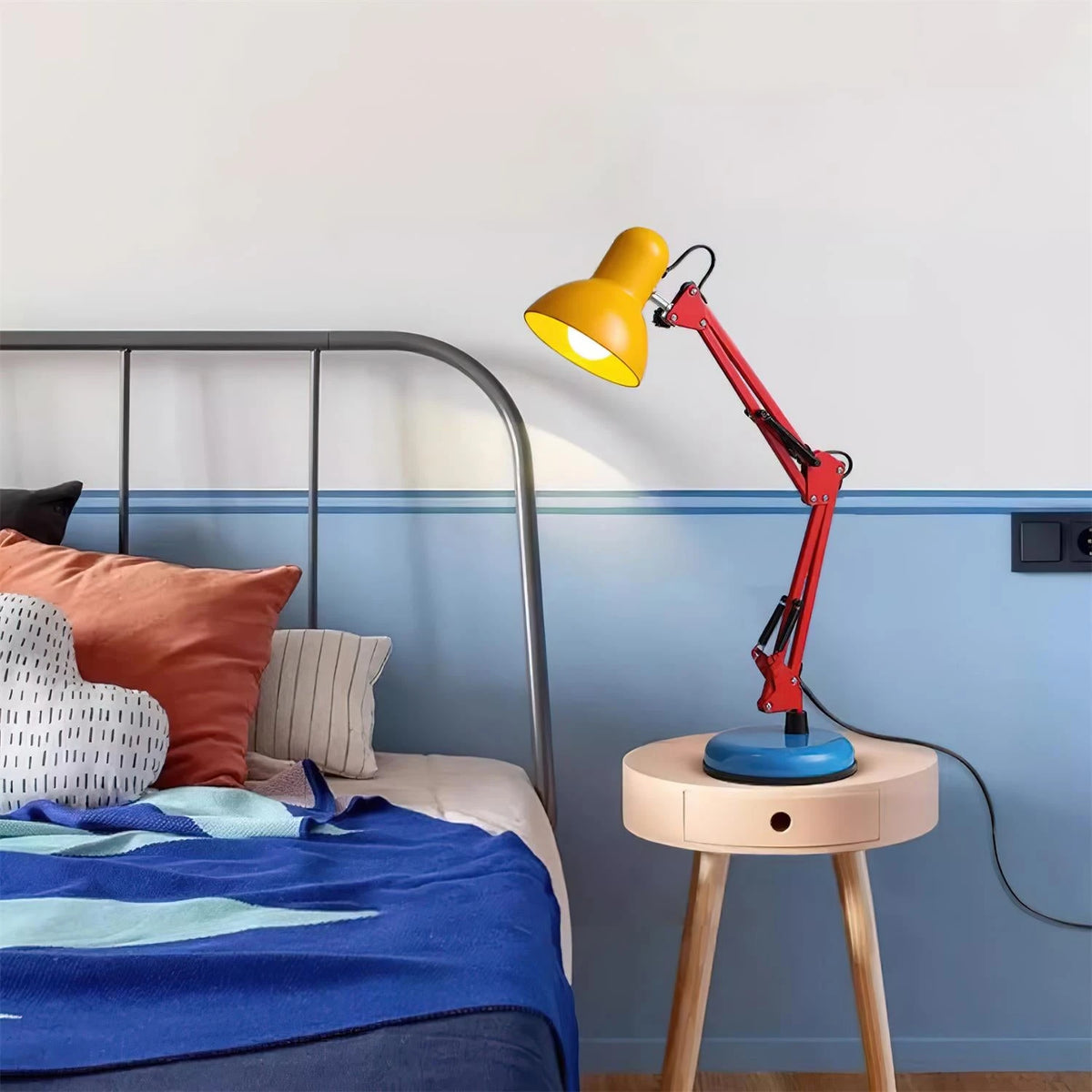 Colorful Adjustable Desk Lamp Over Bedroom Bedside Table