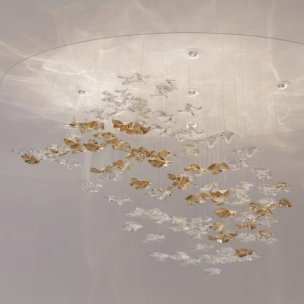 Custom ceiling-mounted glass lighting composition by Liora Light