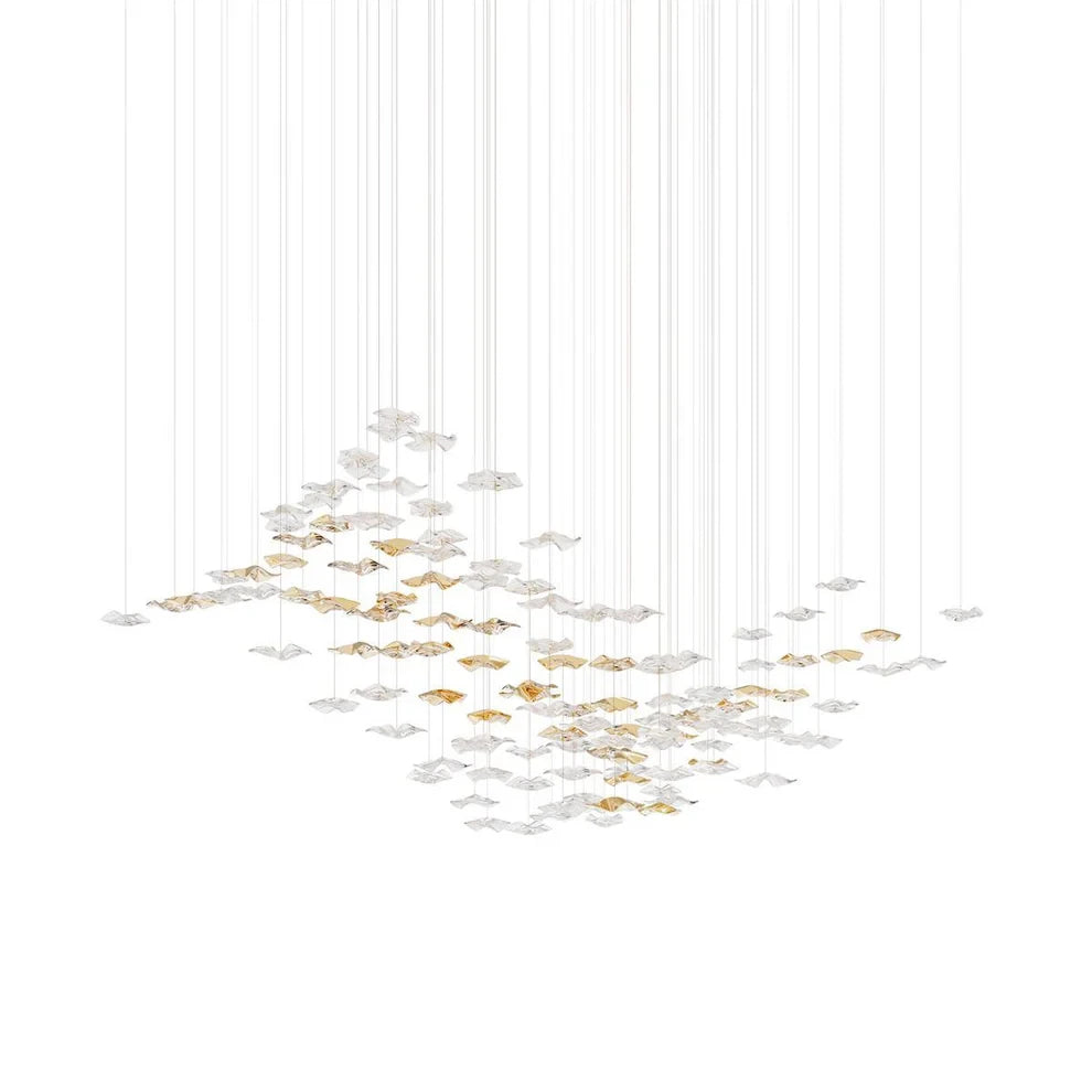 Large custom glass lighting installation for a grand staircase