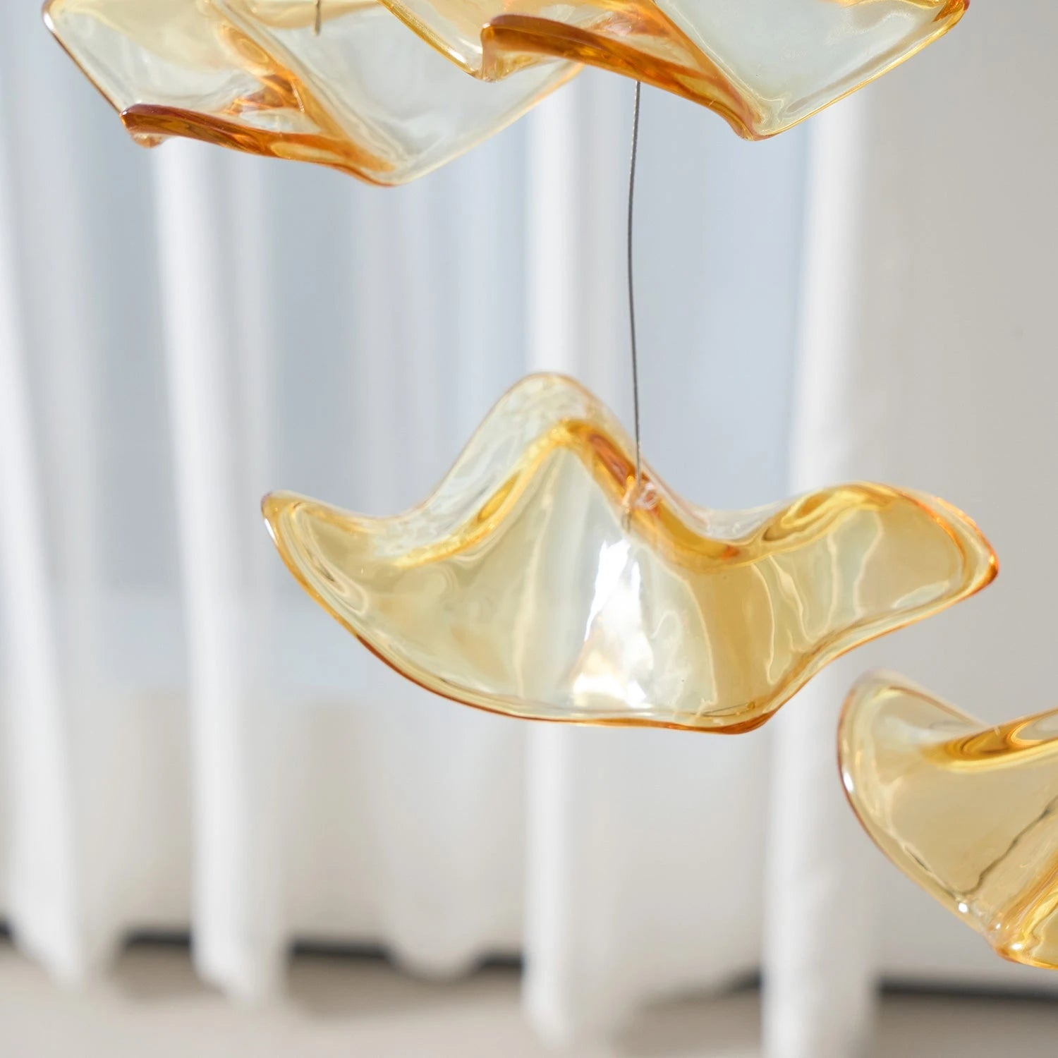 Hand-finished glass component detail for a large Liora custom chandelier