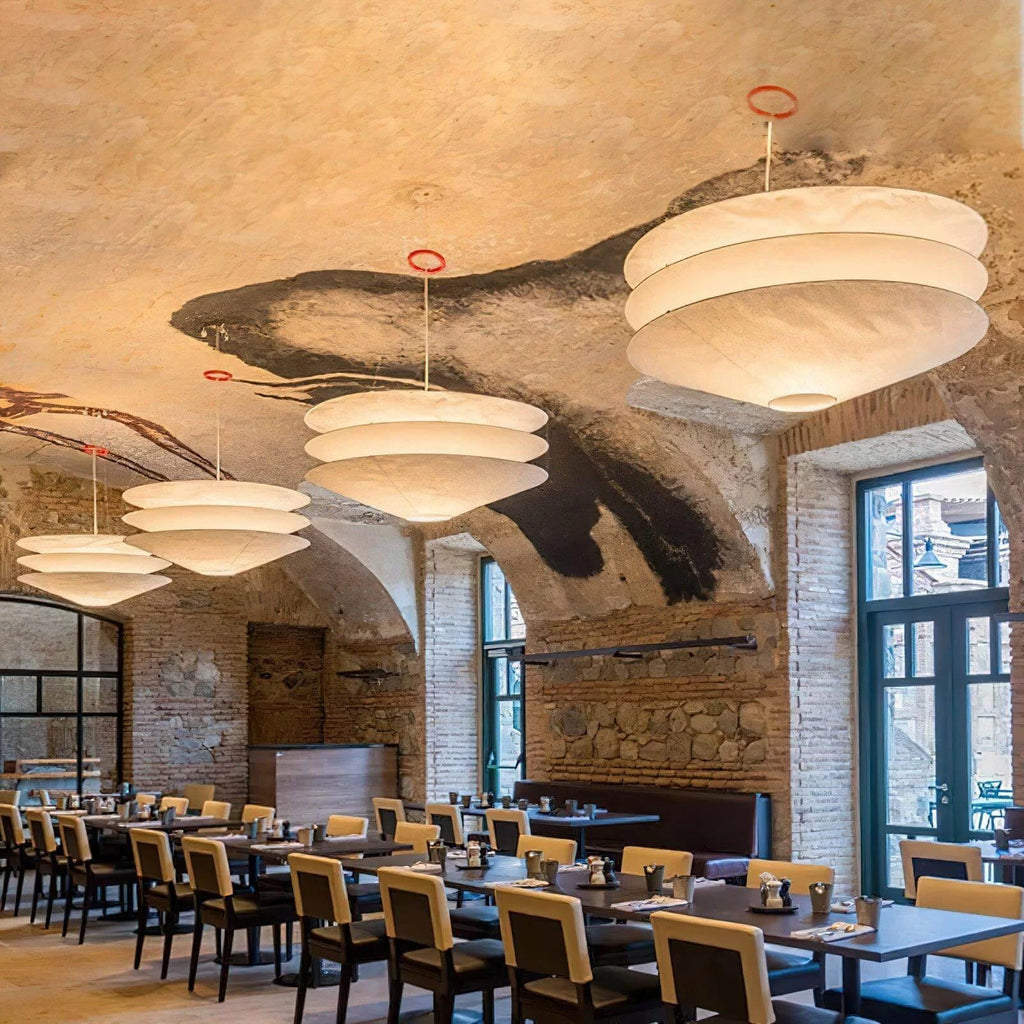 Modern Cascading Fabric Art Chandeliers in Spacious Dining Hall