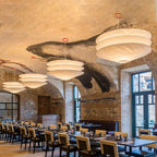 Modern Cascading Fabric Art Chandeliers in Spacious Dining Hall