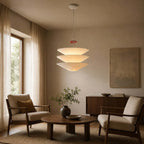 Modern White Fabric Tiered Chandelier in Living Room Interior