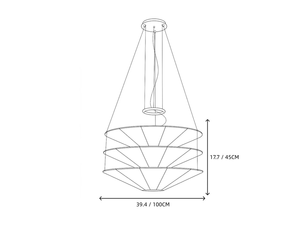 Modern Cascading White Cone Fabric Chandelier Style B Line Art Dimension Diagram