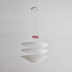 Illuminated Modern Cascading White Cone Fabric Art Chandelier Studio Shot