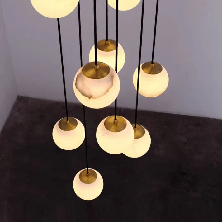 Top Down View of Multi Sphere Alabaster Pendant Light Cluster