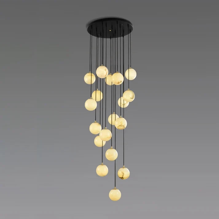 Light Globe Alabaster Staircase Chandelier Studio Display