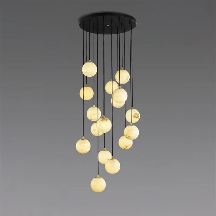 Light Cascading Globe Alabaster Chandelier Studio Display