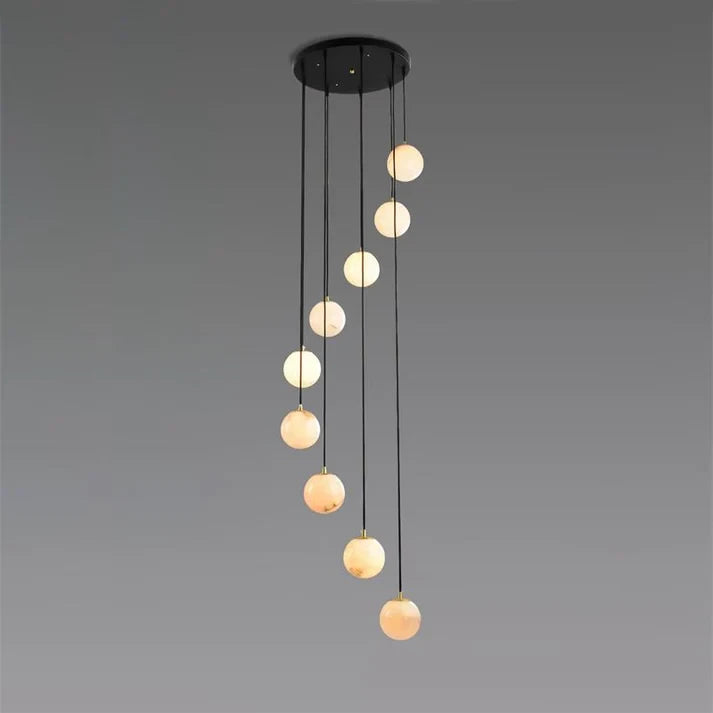 Light Spiral Globe Alabaster Chandelier Studio Display