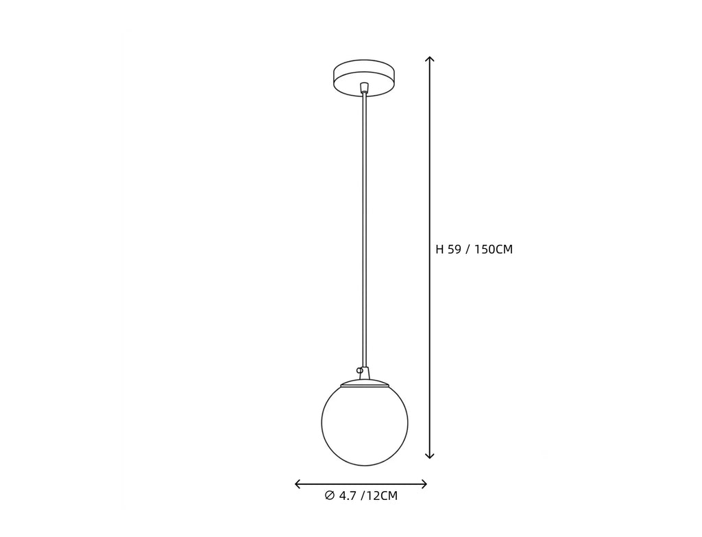 Single Globe Alabaster Pendant Light Line Art Dimension Diagram