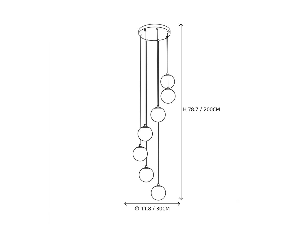 Light Spiral Globe Alabaster Chandelier Line Art Dimension Diagram