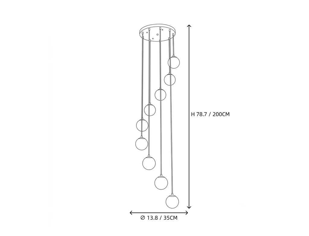Light Spiral Globe Alabaster Chandelier Line Art Dimension Diagram
