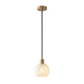 Modern Round Alabaster Art Glass Pendant Light with Brass Hardware on Pure White Background