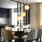 Modern Round Alabaster Pendant Lights Over Kitchen Island