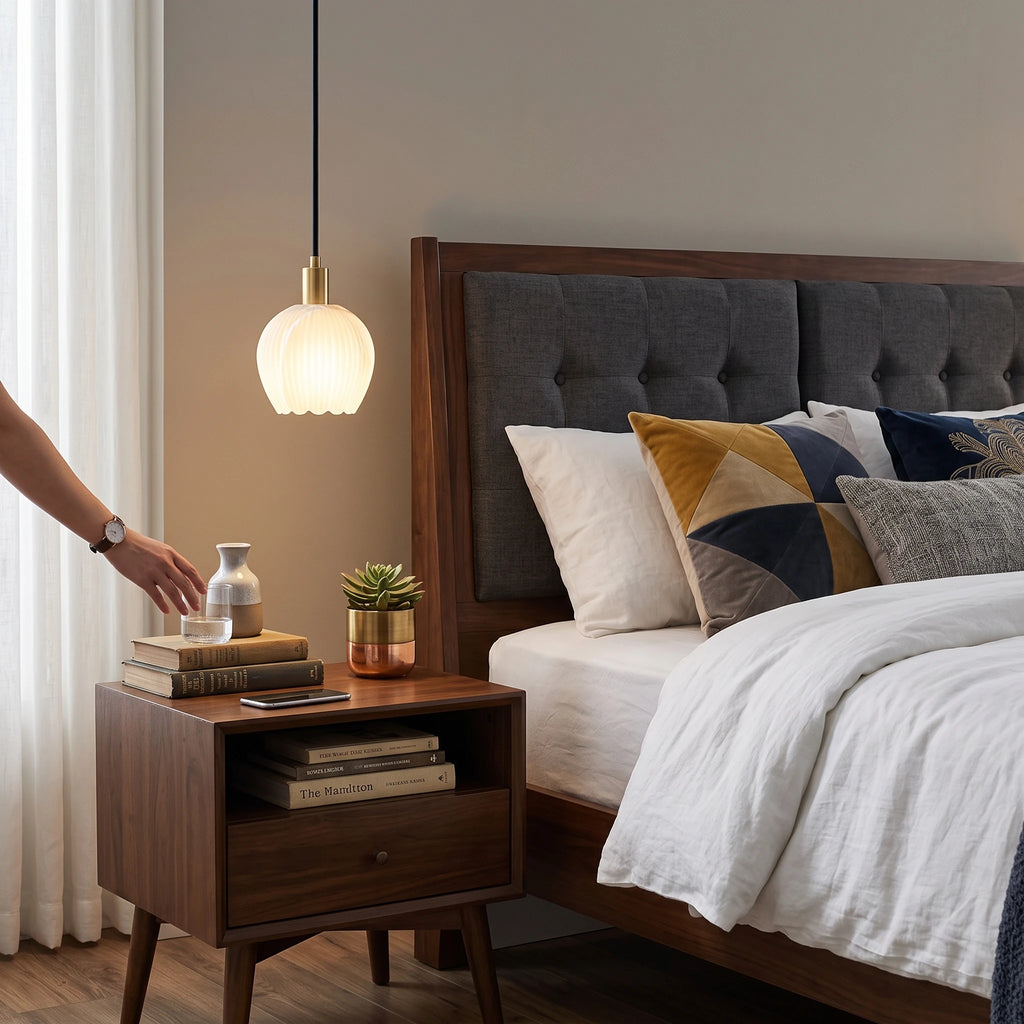 Modern Art Glass Pendant Light in Bedroom Setting